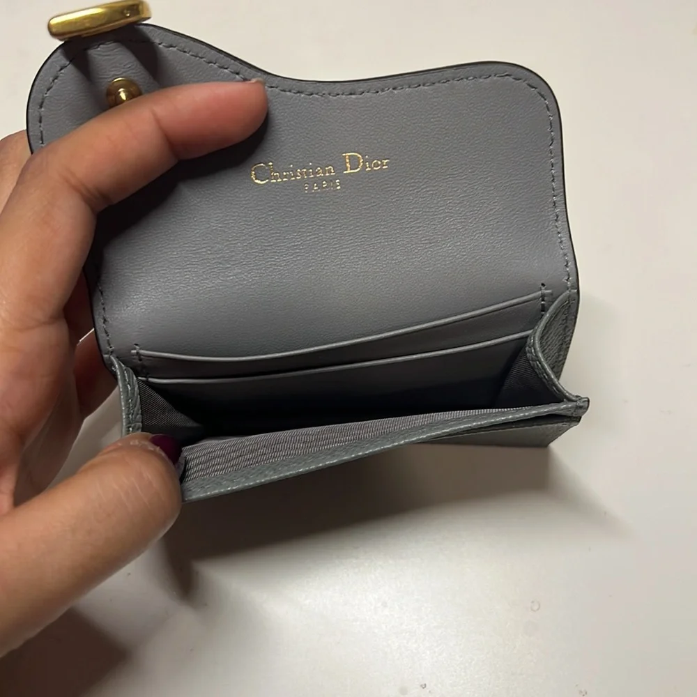 COPY - Dior saddle flap card holder in blue gray